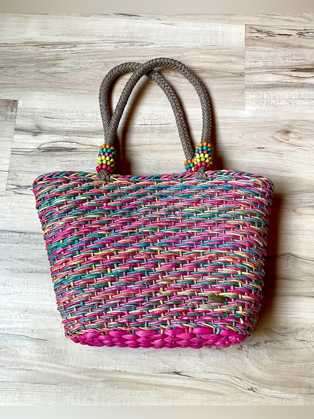 Cappelli Bright Pink Multicolor Woven Straw Tote Bag - Beach & Everyday